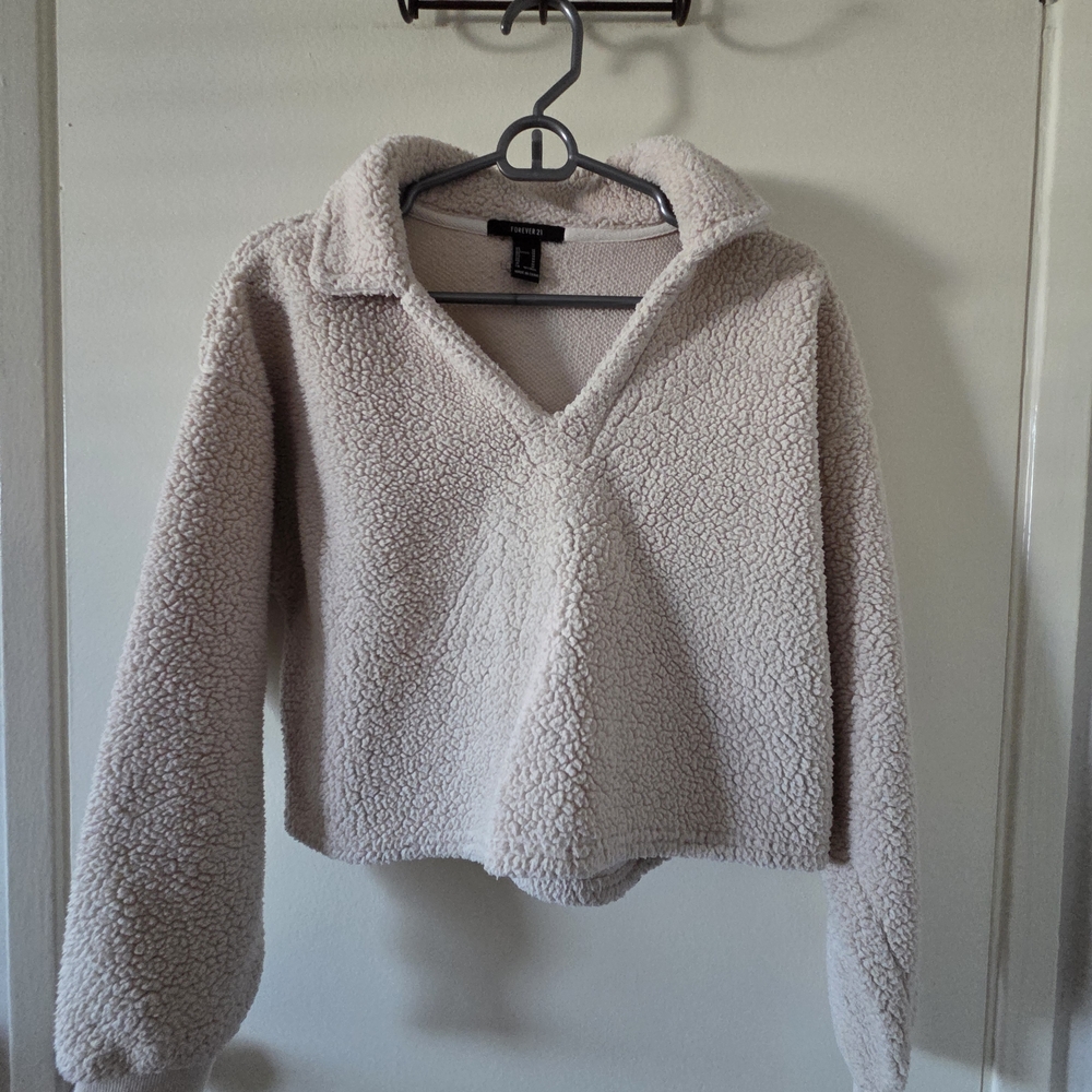 Cozy Sherpa Pullover Jacket - Light Beige